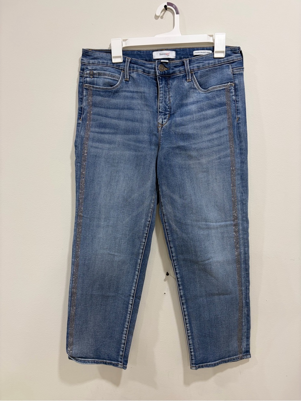 Skinnygirl Blue Ankle Jeans with Side Rhinestone Trim